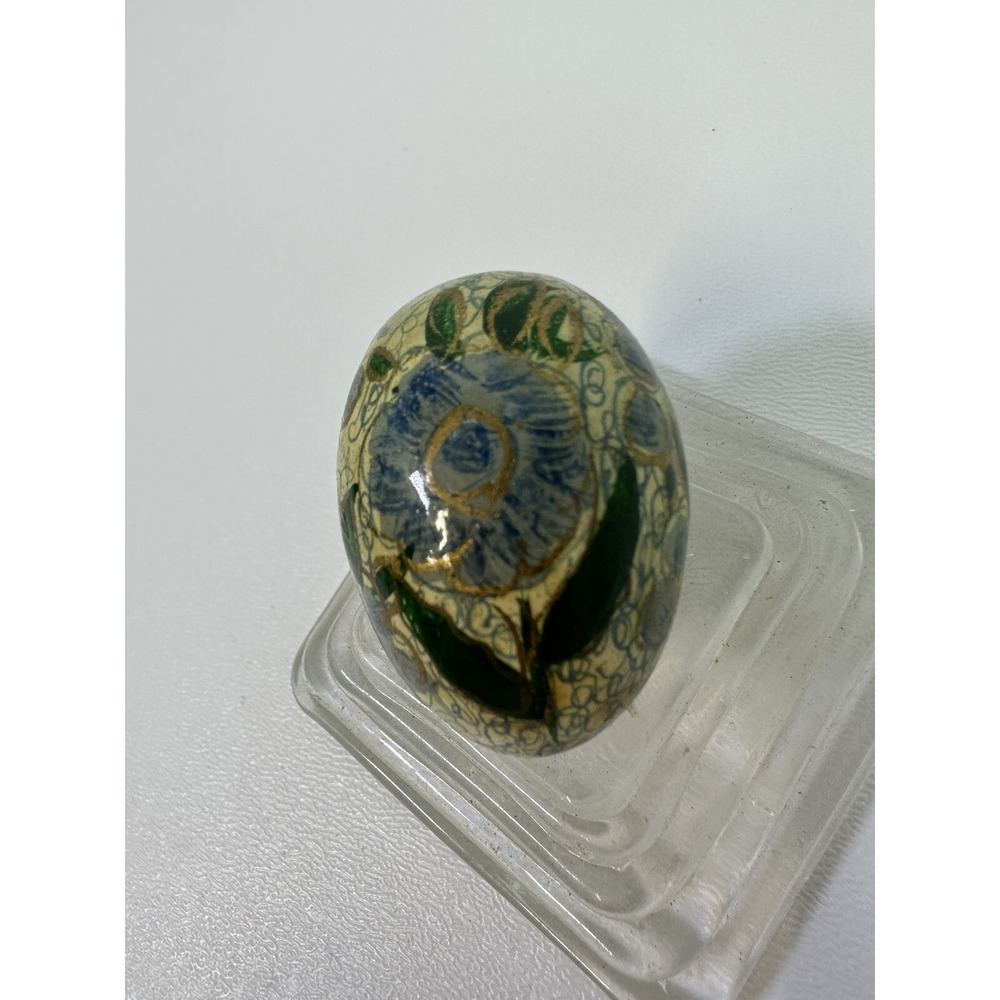 Vintage Miniature Hand Painted Egg Figurine 1.5" Tall, Floral Gold MINI W/ Stand